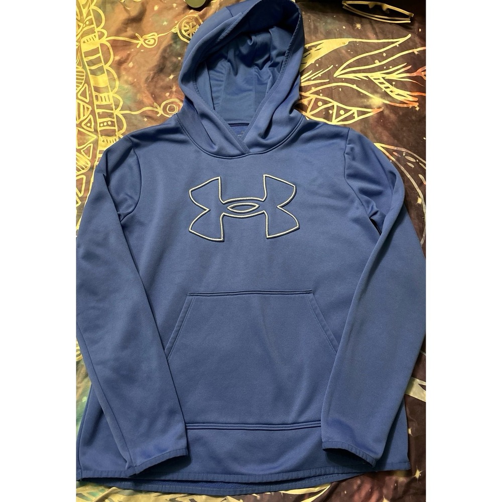 Under Armour Women's Loose Fit Blue & Silver Raised Logo Hoodie, Small